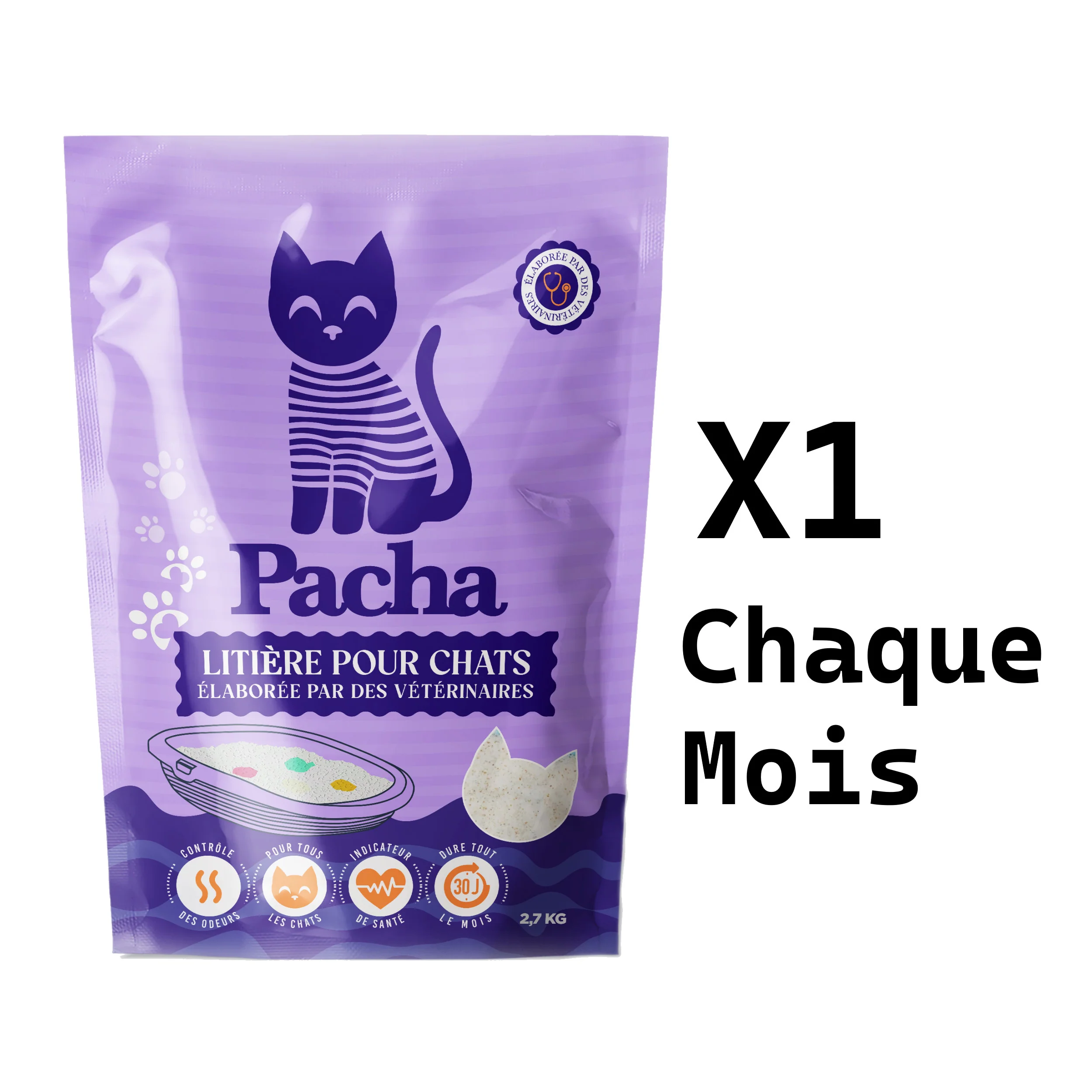 e) 1 sac tous les mois